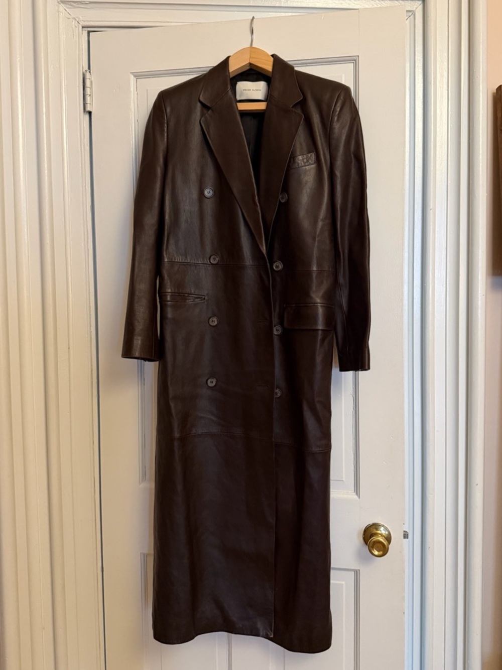 Magna Butrym Double-Breasted Brown Leather Trench Coat